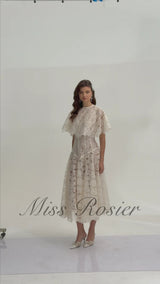 Alaia White Cape Design Floral Lace Midi Dress