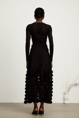 Alana Maxi Dress - Ankle Length - Fringed Design - Fabric - Disc Overlay - Rear Zip Fastening