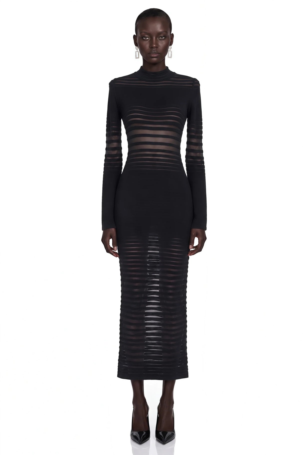 Alani Black Midi Dress with Semisheer Panels
