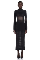 Alani Black Midi Dress with Semisheer Panels