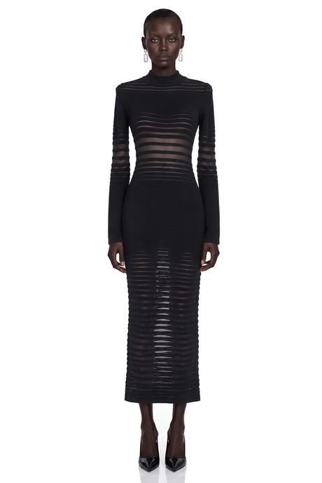 Alani Black Midi Dress with Semisheer Panels