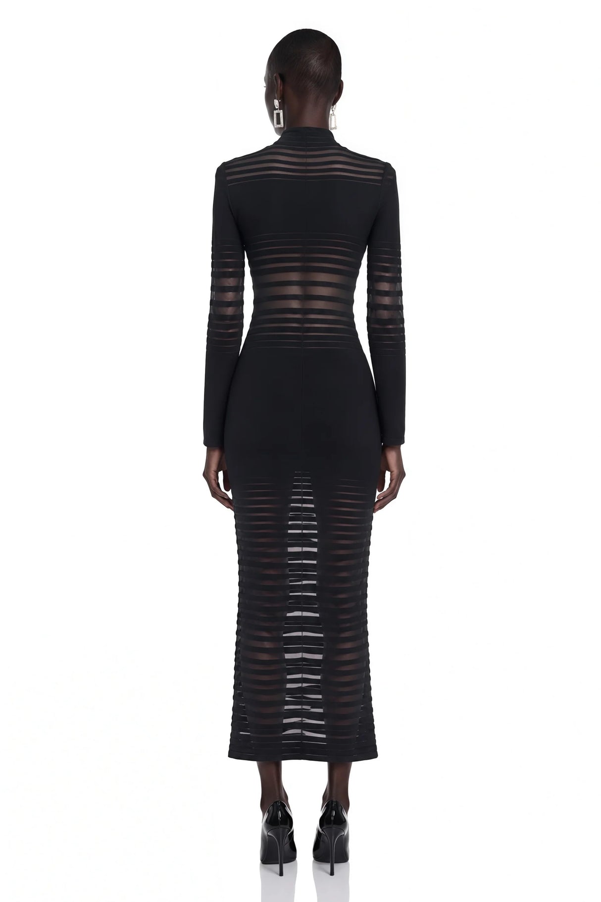 Alani Black Midi Dress with Semisheer Panels