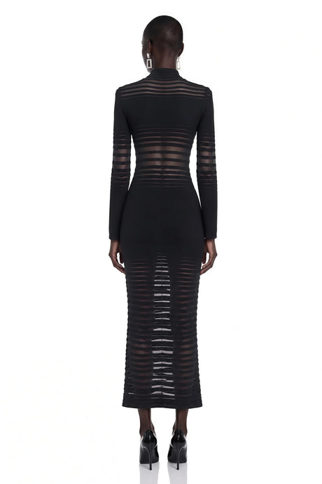 Alani Black Midi Dress with Semisheer Panels
