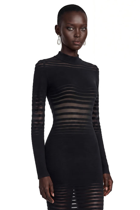 Alani Black Midi Dress with Semisheer Panels