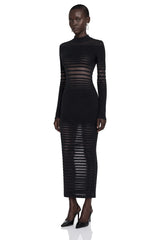 Alani Black Midi Dress with Semisheer Panels