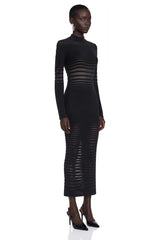 Alani Black Midi Dress with Semisheer Panels
