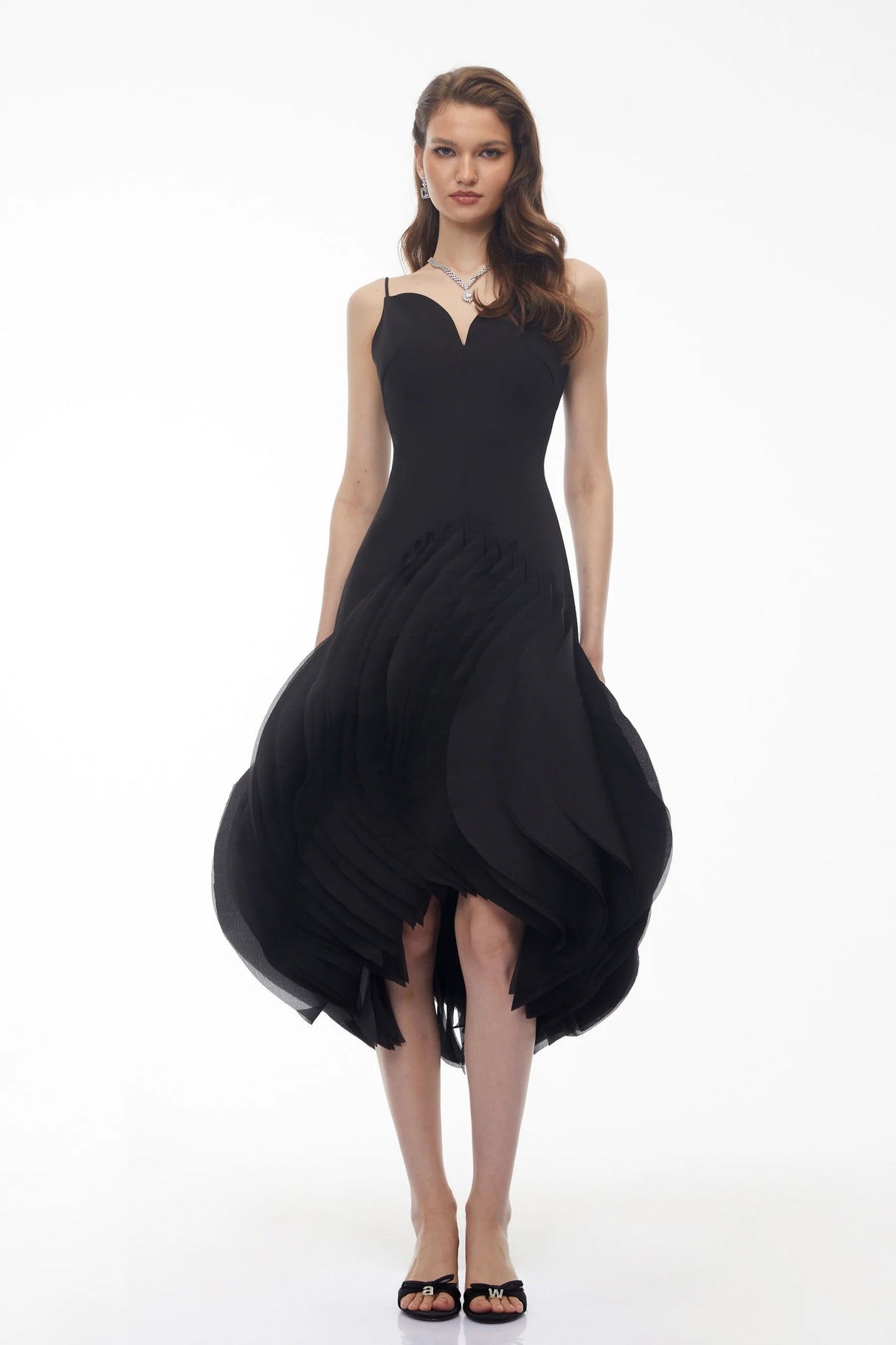Alba Black Midi Dress with 3D Petals