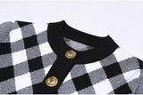 Alba Cardigan - Cropped Length - Argyle Pattern - Tailored Fit - Golden Buttons - Soft Knit Fabric