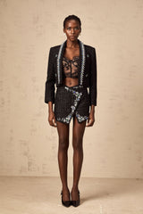 Alba Jacket & Skirt Set - Bouclé Construction - Crystal & Faux - Pearl Embellishment - Metallic Threading - Patch Pockets