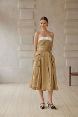 Alba Khaki Trench Style Midi Dress