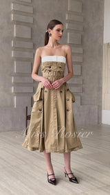 Alba Khaki Trench Style Midi Dress