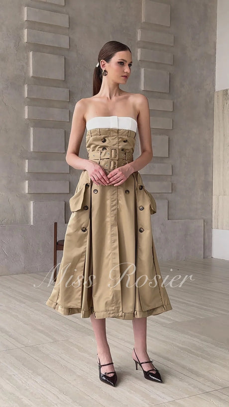 Alba Khaki Trench Style Midi Dress
