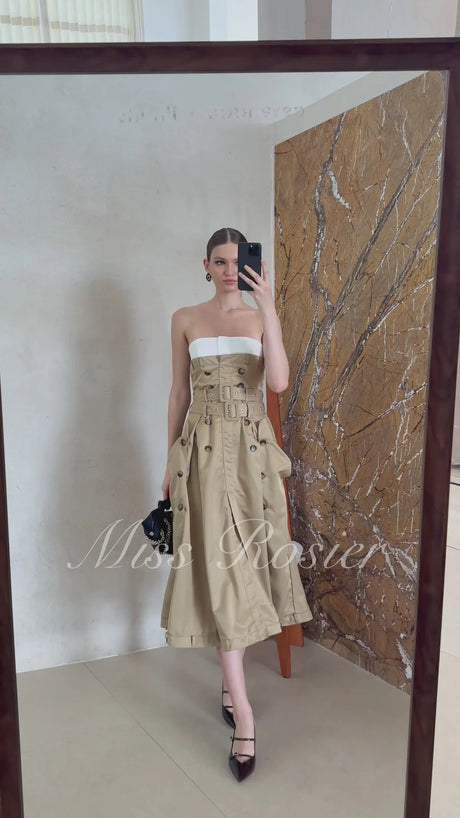 Alba Khaki Trench Style Midi Dress