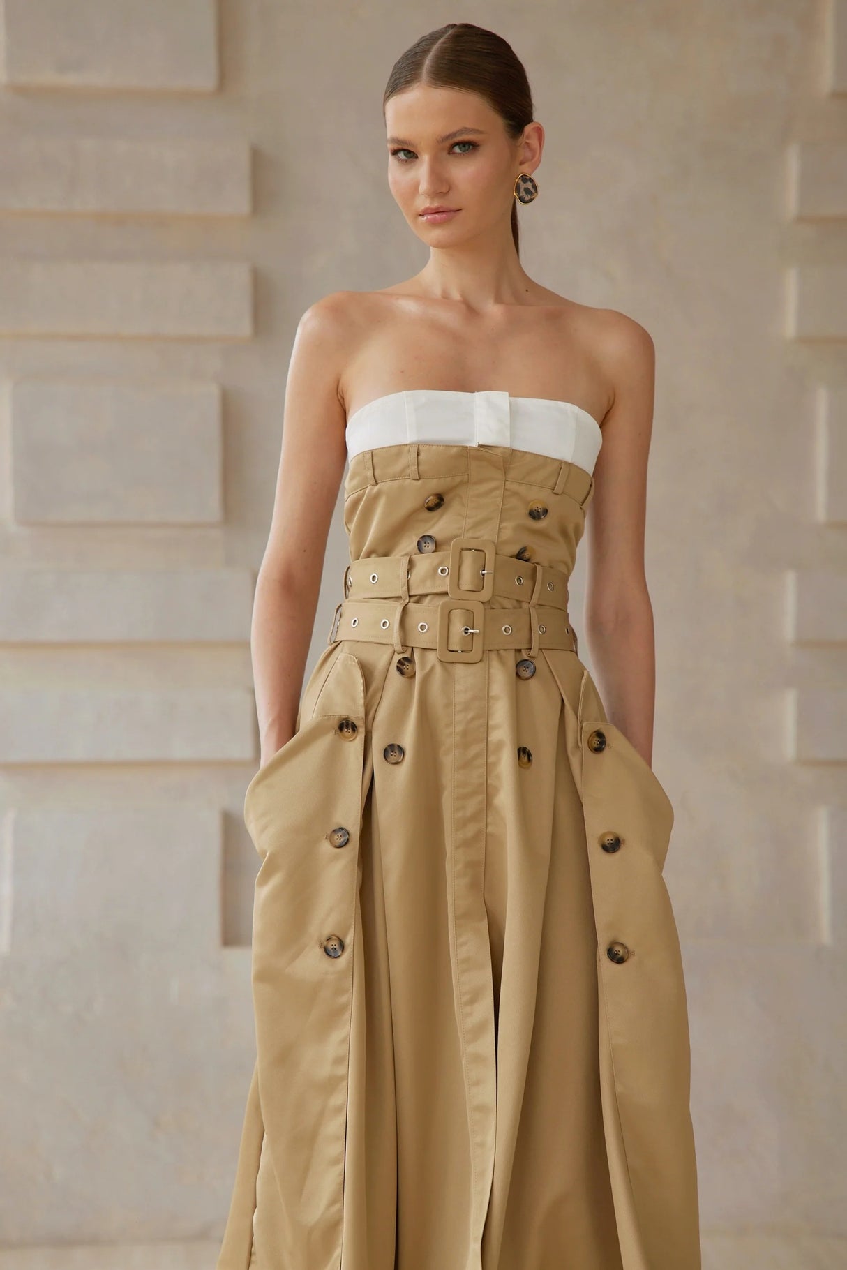 Alba Khaki Trench Style Midi Dress