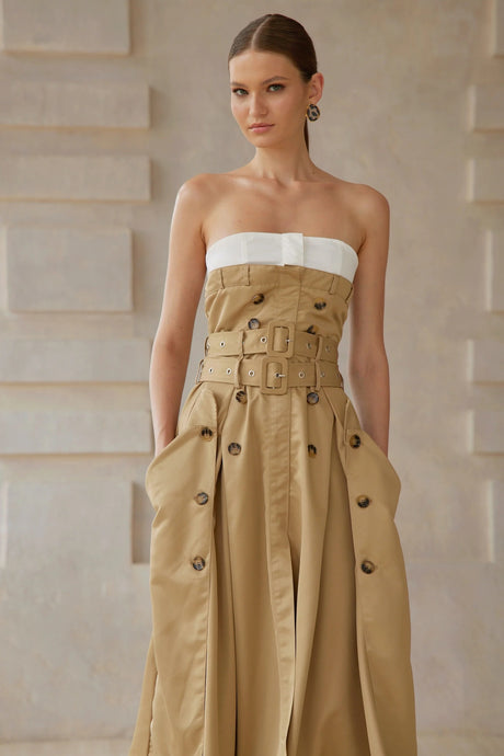 Alba Khaki Trench Style Midi Dress