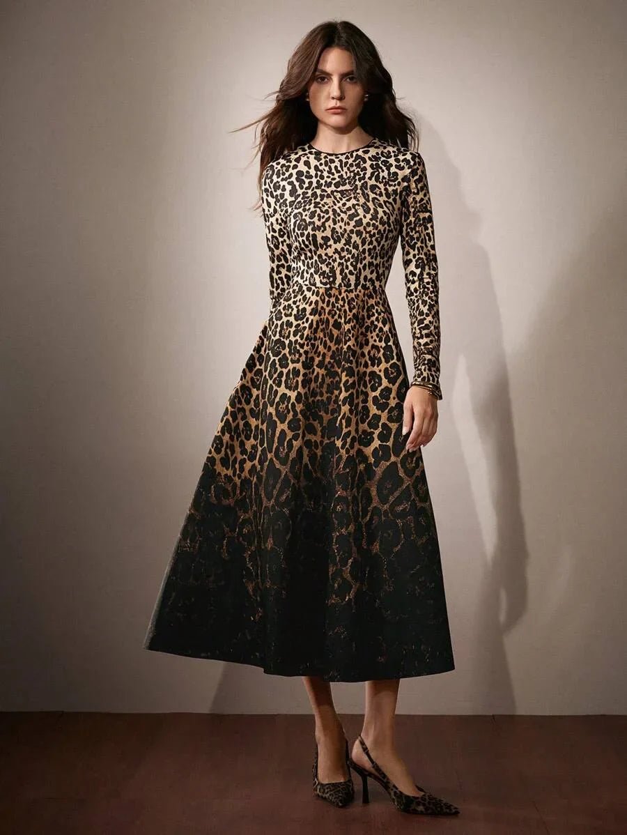 Alba Midi Dress - Round Neck - Formal & Evening - High Waist - A Line - Elegant