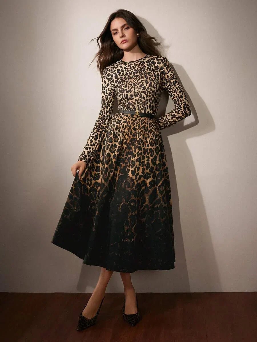 Alba Midi Dress - Round Neck - Formal & Evening - High Waist - A Line - Elegant