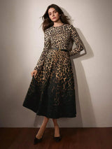 Alba Midi Dress - Round Neck - Formal & Evening - High Waist - A Line - Elegant