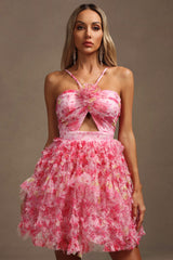 Alba Pink Floral Cutout Ruffle Dress