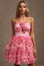 Alba Pink Floral Cutout Ruffle Dress