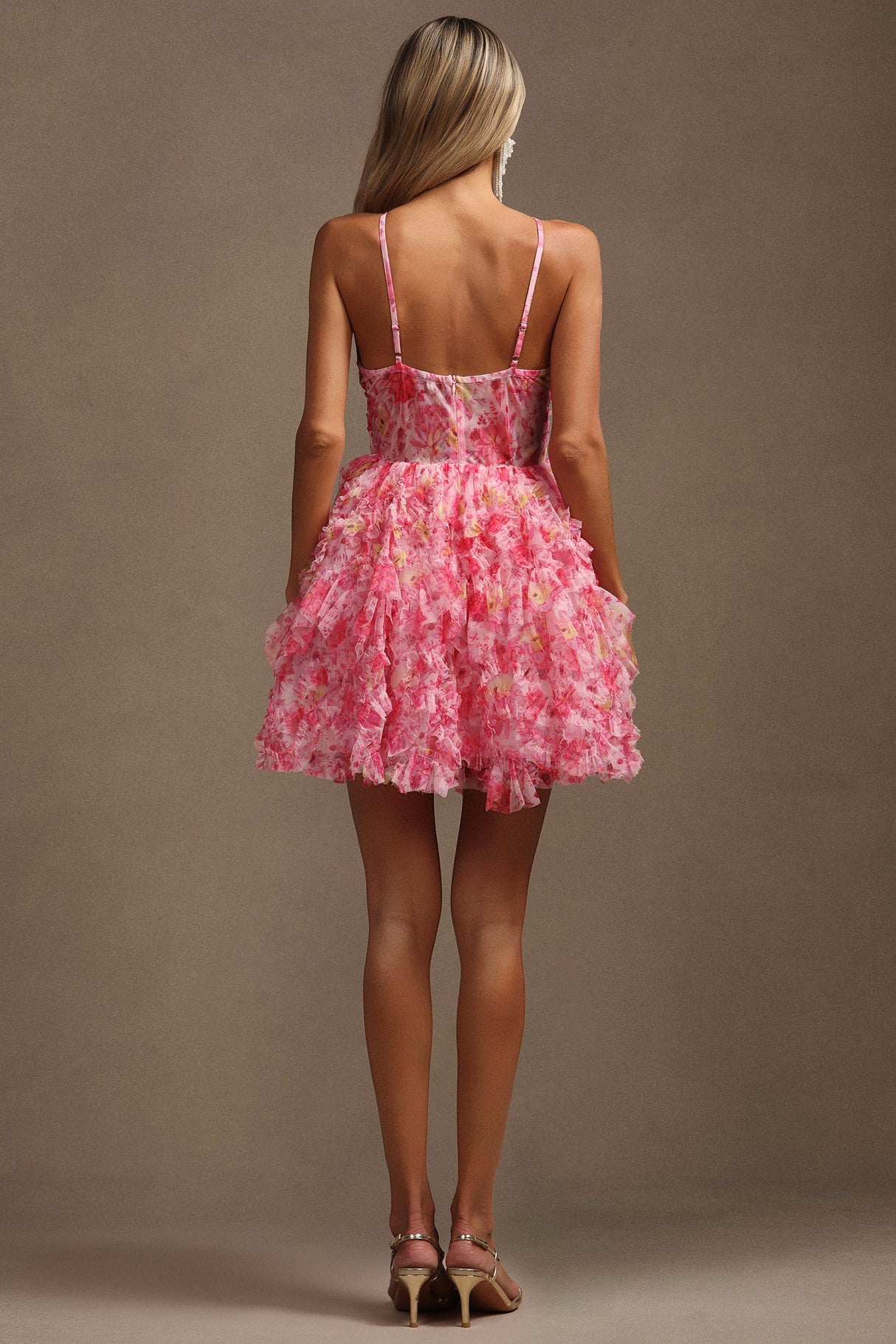 Alba Pink Floral Cutout Ruffle Dress