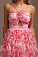 Alba Pink Floral Cutout Ruffled Dress