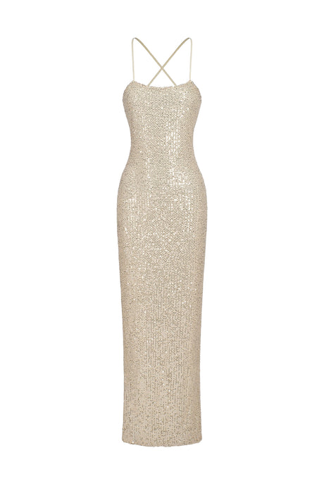 Alba Silver Backless Sparkling Detail Dress