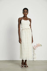 Alba Skirt & Top Set - Sleeveless Halterneck Open Back Pleated Ruffled Floor Length