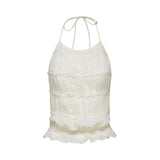 Alba Skirt & Top Set - Sleeveless Halterneck Open Back Pleated Ruffled Floor Length