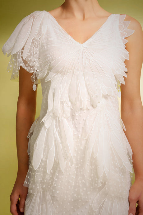 Alba White Butterfly Wave Point V-Neck Dress