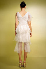 Alba White Butterfly Wave Point V-Neck Dress