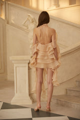 Albane Neutral Tiered Ruffled Tulle Mini Dress