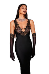 Alberta Black Lace Maxi Dress V Neck Sleeveless Formal Evening Gown