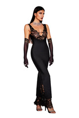 Alberta Black Lace Maxi Dress V Neck Sleeveless Formal Evening Gown
