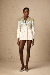 Alberta Blazer - Long Sleeves - Notched Lapels - Embroidered Sequin Stud Design - Double - Breasted Fastening