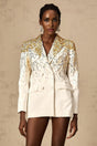 Alberta Blazer - Long Sleeves - Notched Lapels - Embroidered Sequin Stud Design - Double - Breasted Fastening