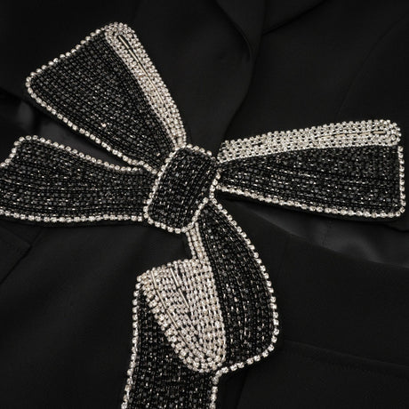 Alberta Blazer - Shoulder Pads - Cut - out Design - Crystal - Embellished Bow - Buttoned Cuffs