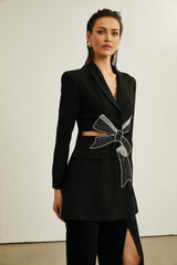 Alberta Blazer - Shoulder Pads - Cut - out Design - Crystal - Embellished Bow - Buttoned Cuffs