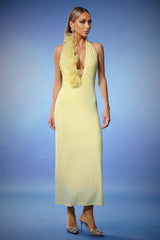 Alberta Yellow Halter Neckline Ruffled Detail Dress