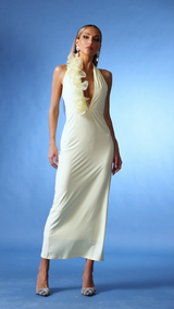 Alberta Yellow Halter Neckline Ruffled Detail Dress