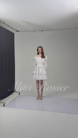 Alcestis White Ruffled Mini Dress with SelfTie