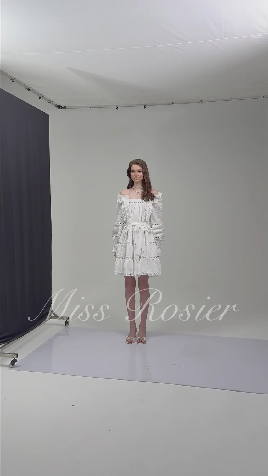 Alcestis White Ruffled Mini Dress with SelfTie