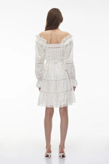 Alcestis White Ruffled Mini Dress with SelfTie