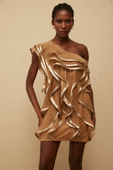 Alchimie Brown Ruffled Tulle Mini Dress