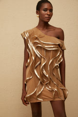 Alchimie Brown Ruffled Tulle Mini Dress