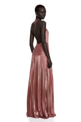 Alchimie Pink Glossy Pleated Maxi Dress