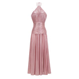 Alchimie Pink Glossy Pleated Maxi Dress