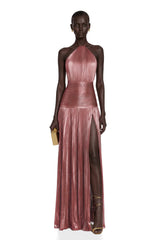 Alchimie Pink Glossy Pleated Maxi Dress