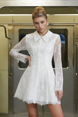 Aleksandra White Sequin Floral Lace Mini Dress