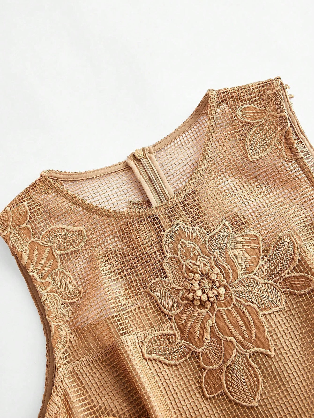 Alessandra Midi Dress - Round Neck - High Waist - A Line - Elegant - Coffee